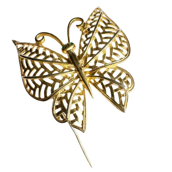 Gold Filagree Butterfly Brooch - Picture 3 of 13